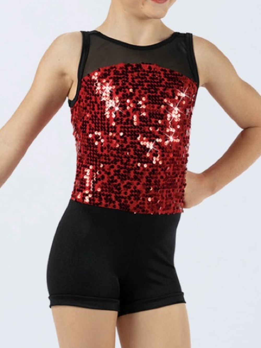 3/$50 Weissman Red Sequin Biketard Dance Costume